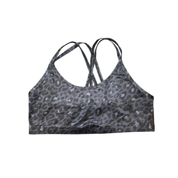 NWOT Beyond Yoga Women Large Lux Atlas Bra Shimmery Navy Blue Black Animal Print - Picture 2 of 8